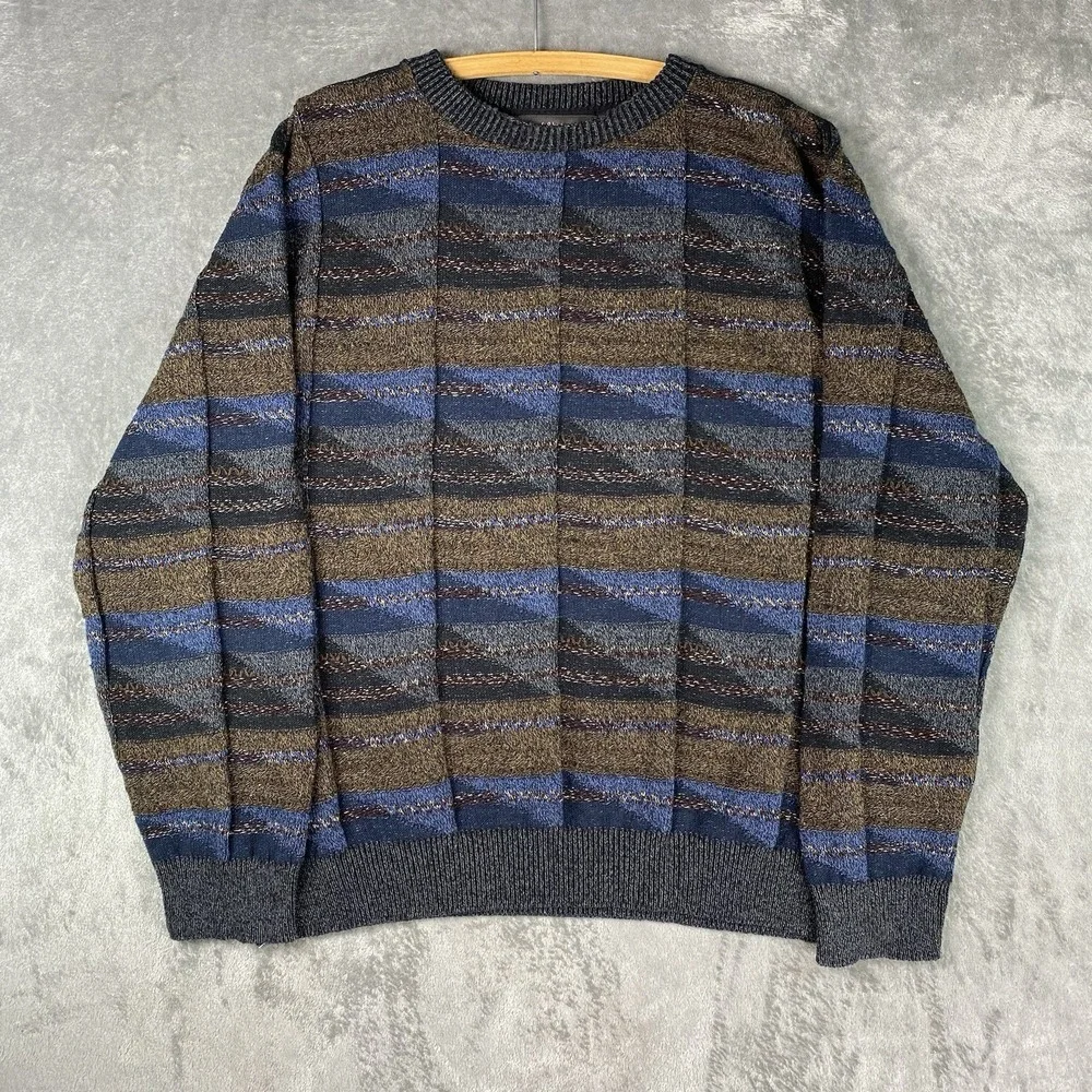 Vintage Croft & Barrow Sweater Mens XL Multicolor Geometric Textured Knit 90s